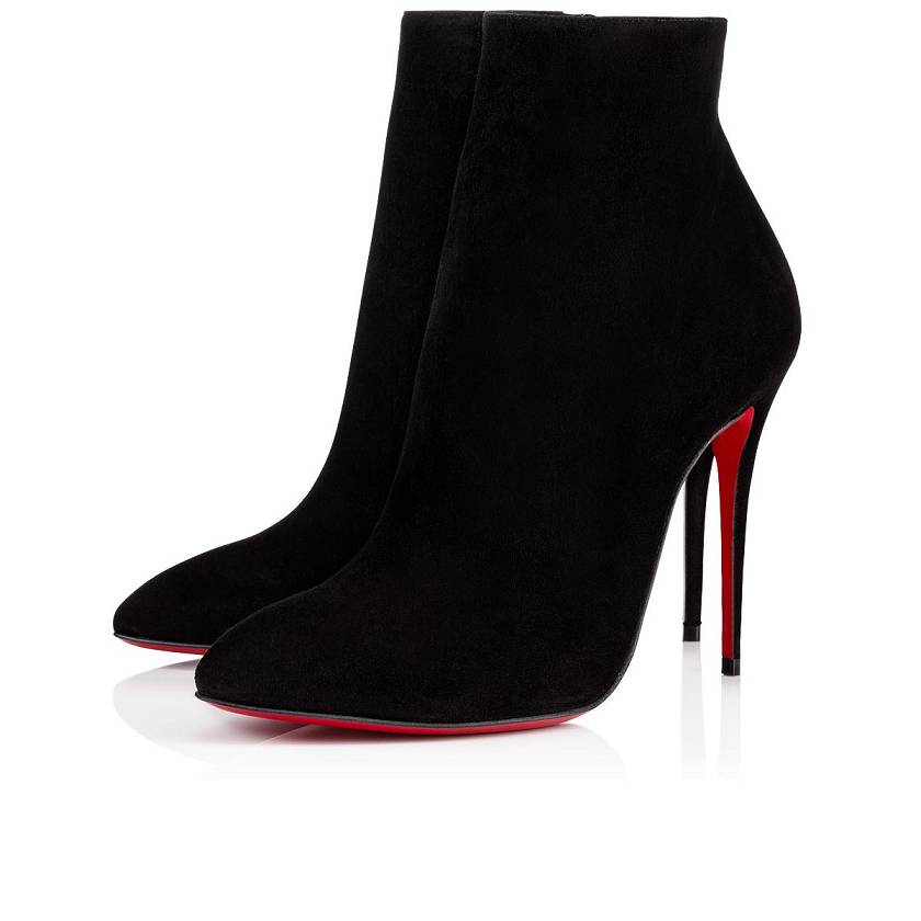 Women's Christian Louboutin Eloise Booty 100mm Suede Ankle Boots - Black [0746-589]